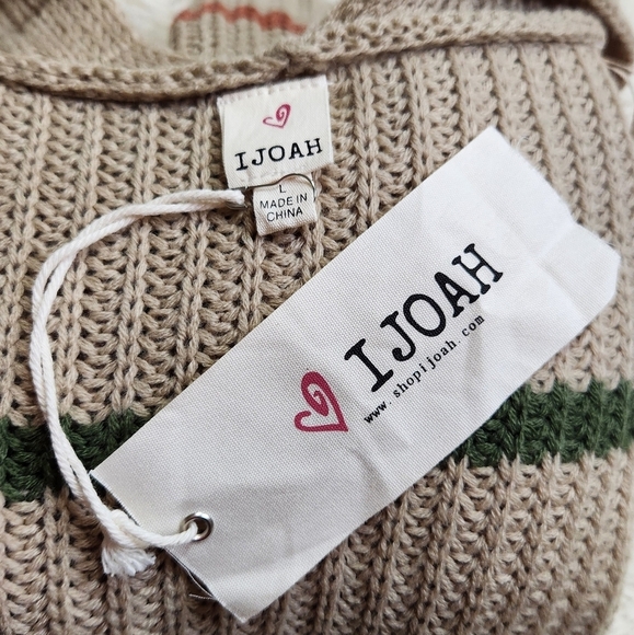 NWT IJOAH Knit Striped Cardigan Taupe Sz Large Crunchy Granola Girl Camp Cardi - Picture 4 of 11